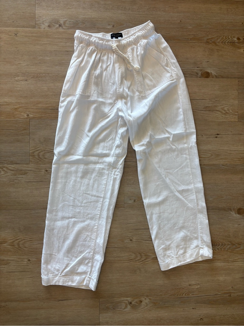 Velvet Heart White Drawstring Linen Joggers for Women
